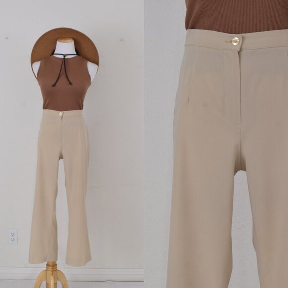 Worrn Vintage 80s Beige Flat‎ Front Stretch Pants | 31 waist - Picture 1 of 10